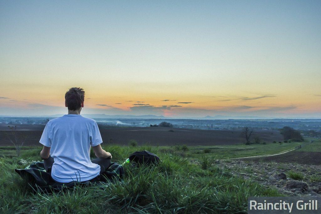 meditation, calm, above the city