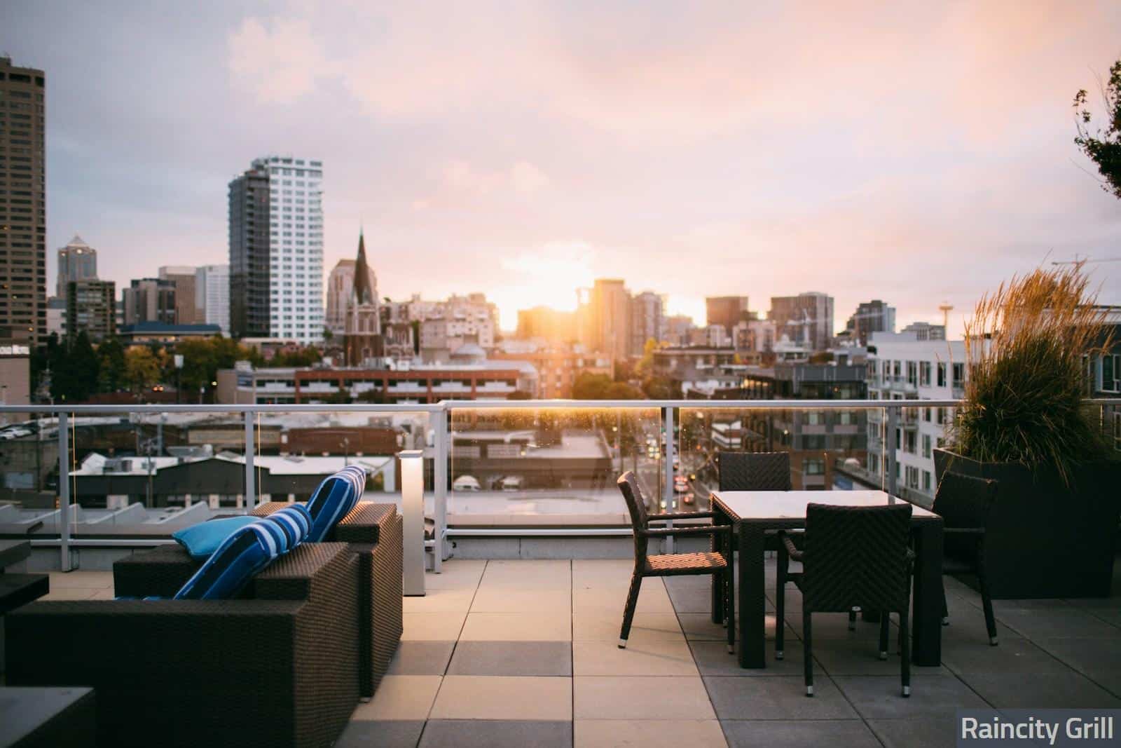 patio set in terrace overlooking city